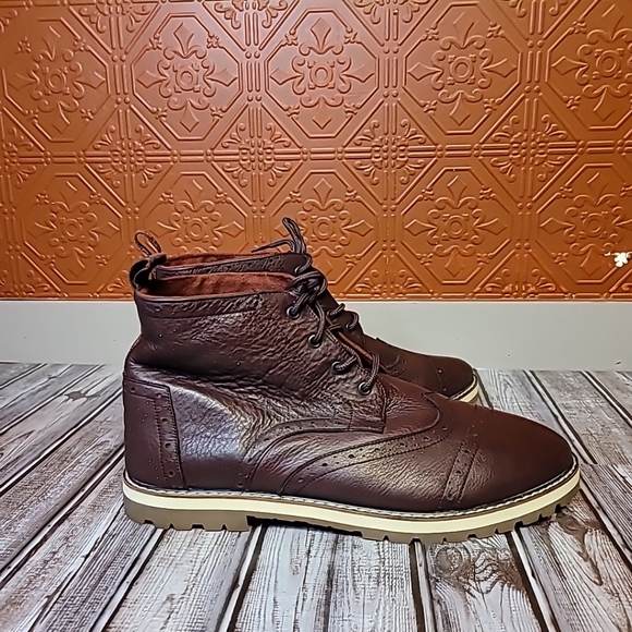 TOMS Bootie Mens Brogue Casual Wingtip Ankle Boot Maroon Leather Lace Up Size 14 - Picture 12 of 12